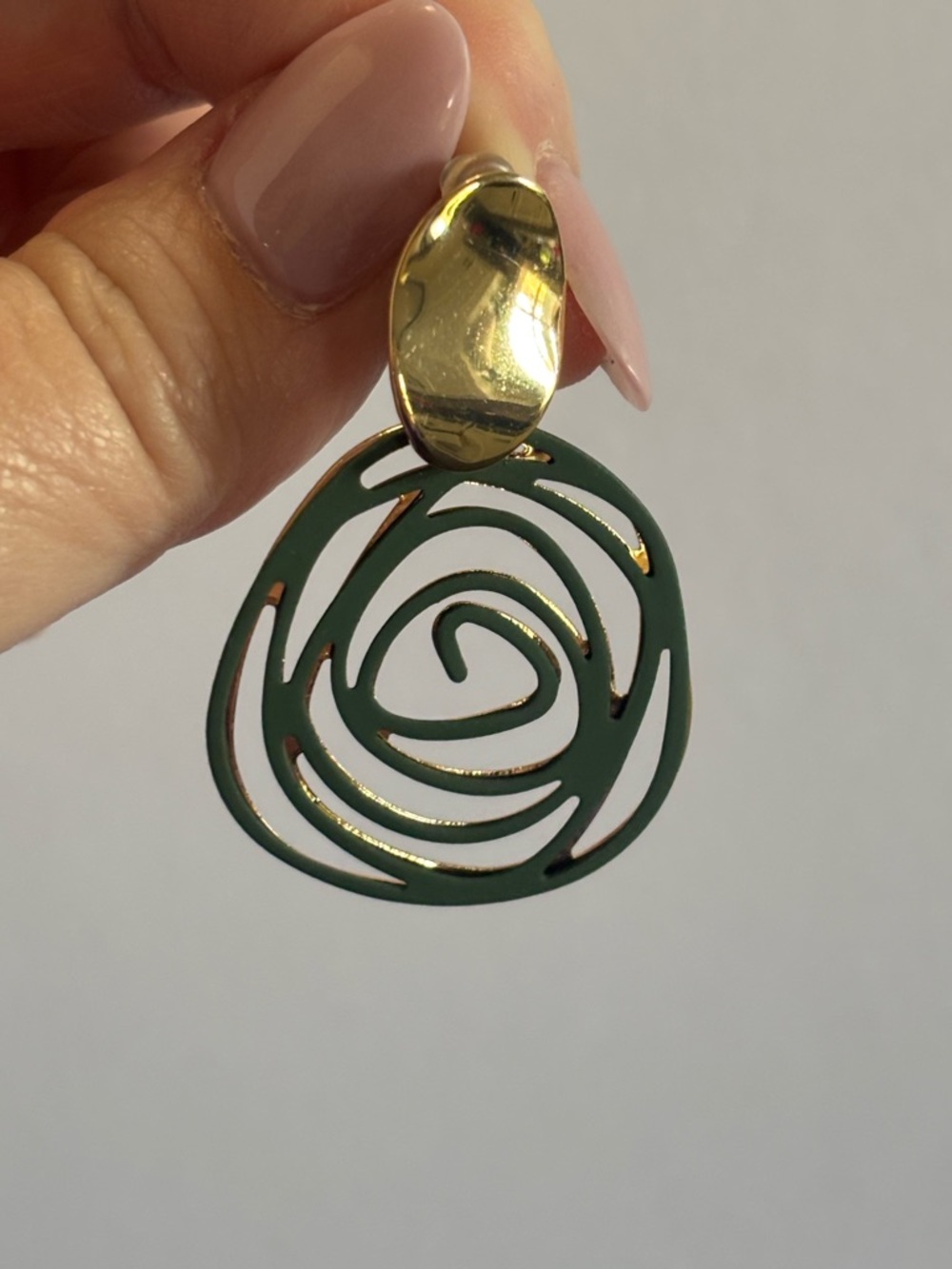 Gold-Tone Drop Earrings with Green Swirl Accent - Women Jewelry